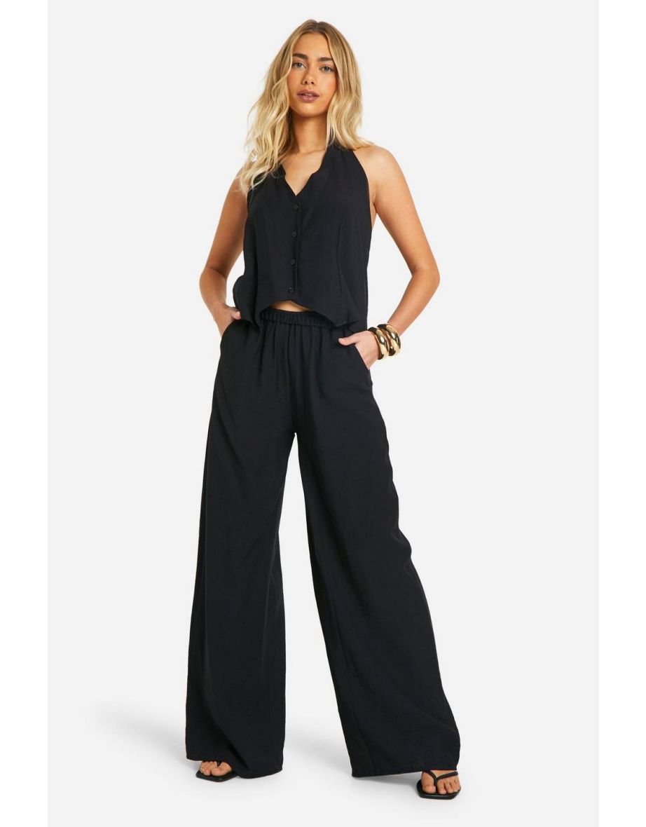 Linen Look Relaxed Fit Tie Back Waistcoat - black