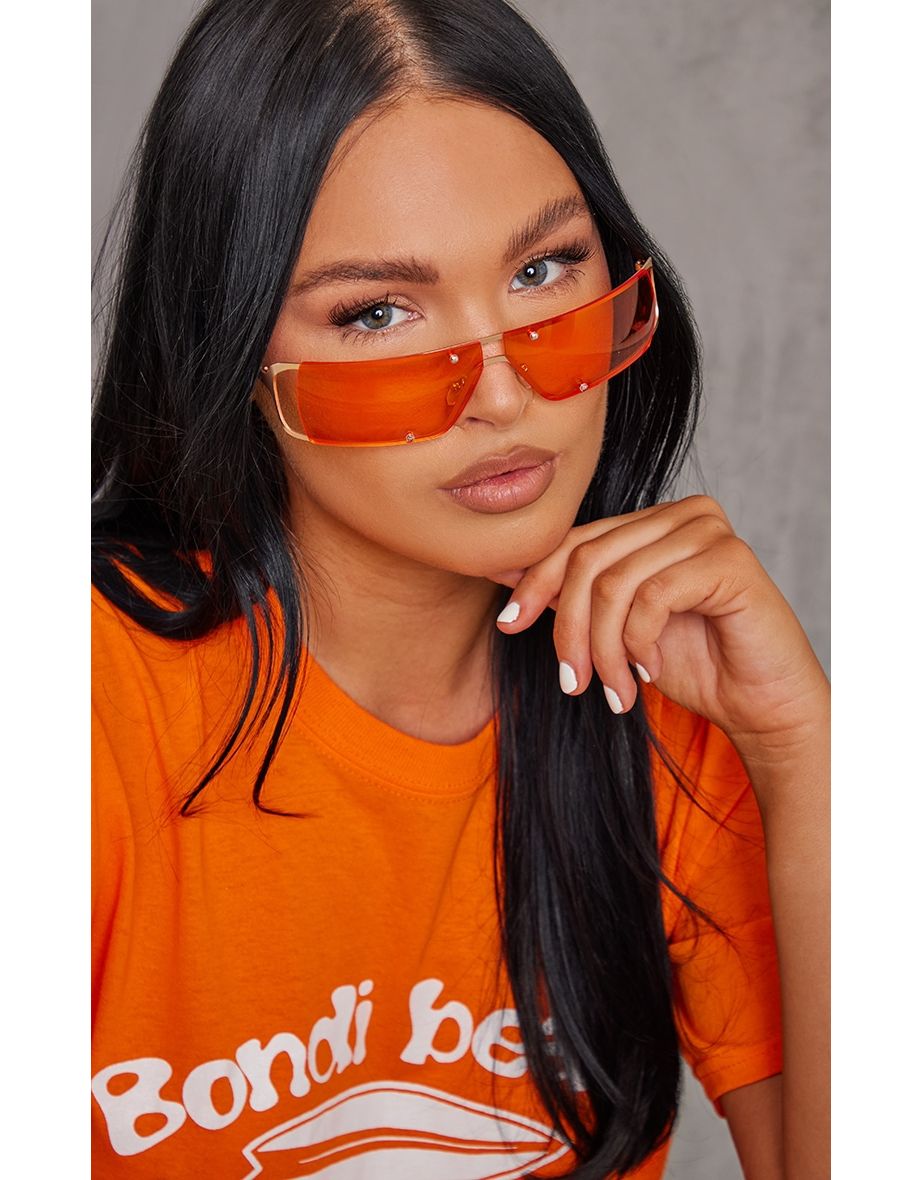 Orange Slim Metal Frame Sporty Visor Sunglasses