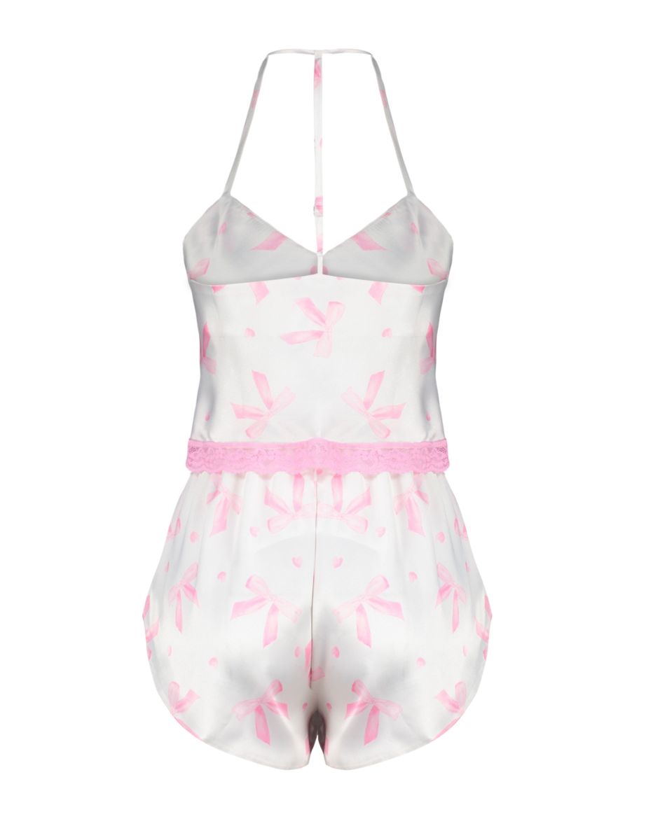 Pink Lace Detailed Crop Satin Woven Pajamas Set - 7