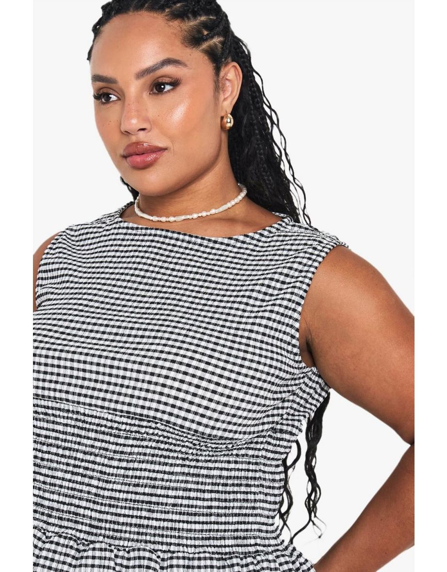 PLUS SHIRRED WAIST GINGHAM TOP - black - 3