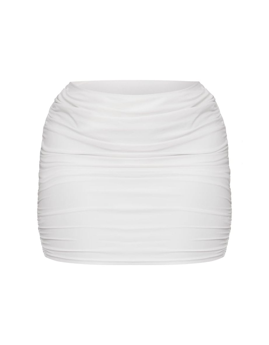 Shape White Slinky Ruched Side Mini Skirt - 5