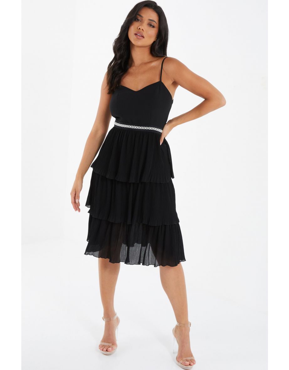 Embellished Tiered Dress with Belt