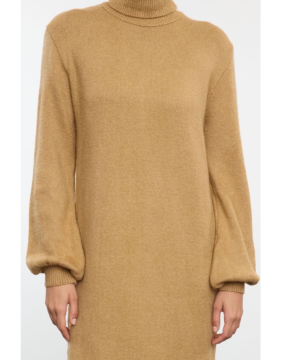 Camel Midi Knitwear Soft Texture Sweater Dress - 4