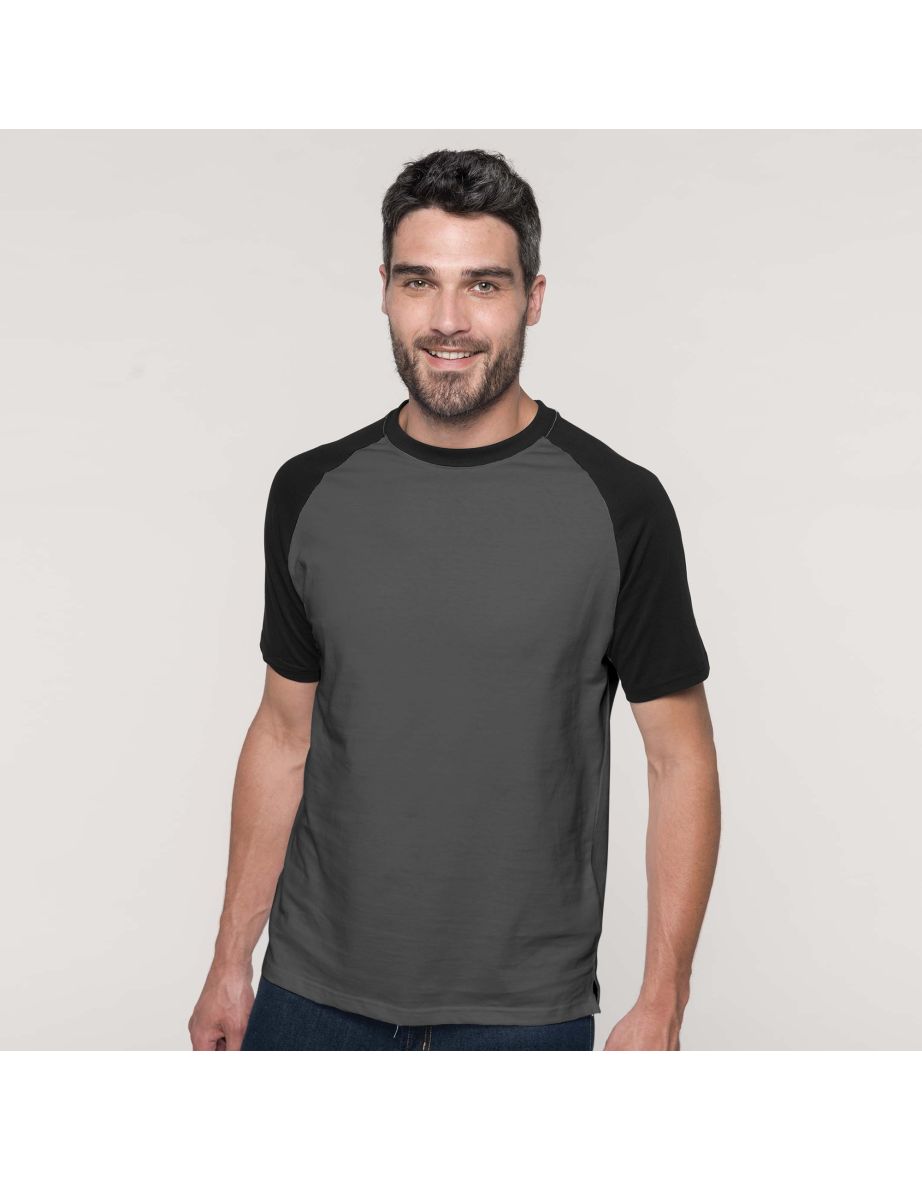 Kariban Mens Short Sleeve Baseball T-Shirt - Slate Grey/Black