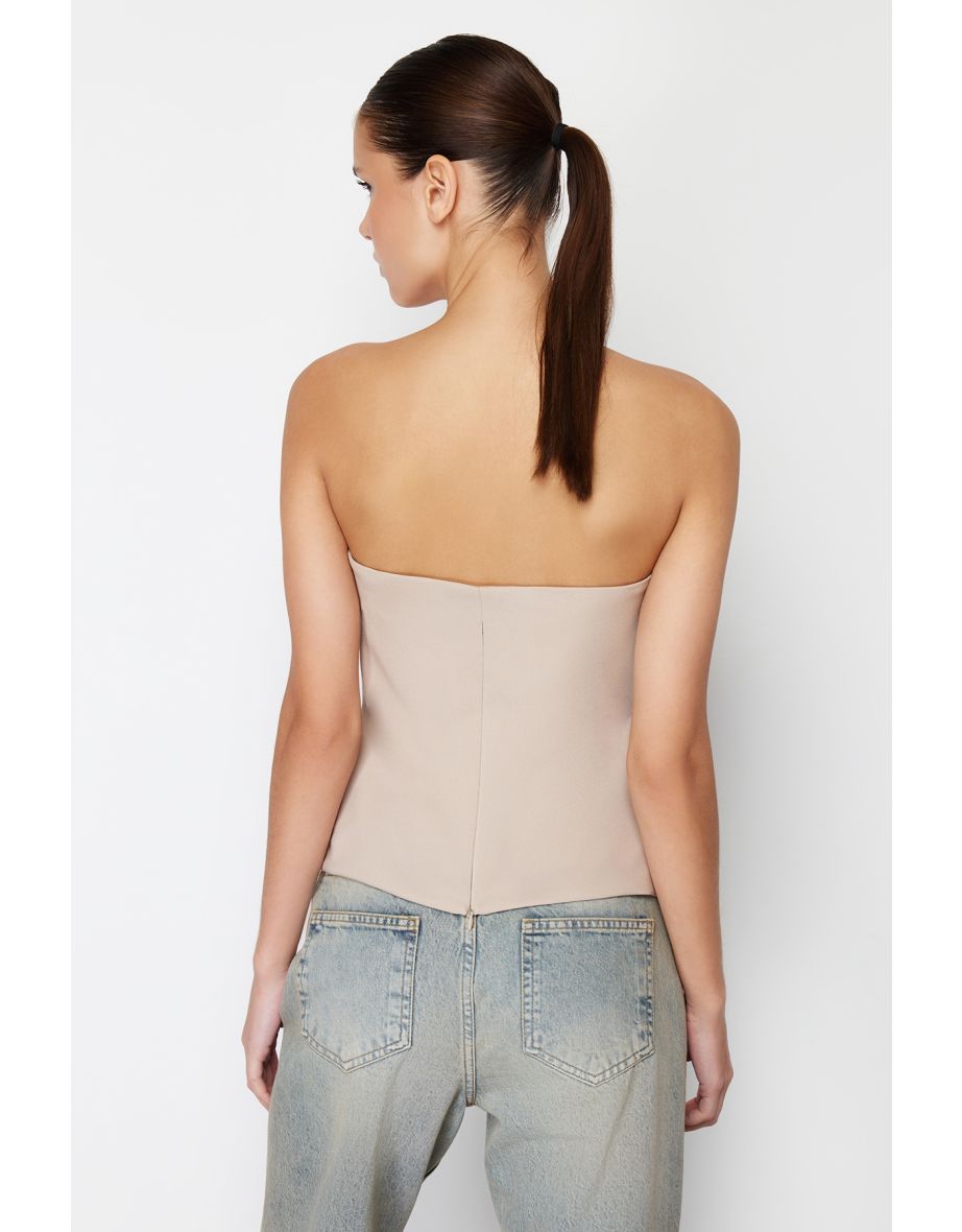 Mink Strapless Fitted Woven Top - 5