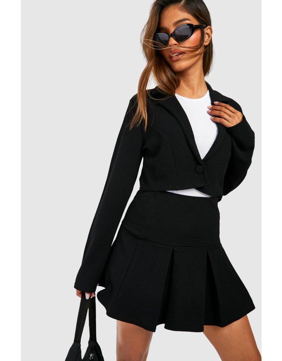 Basic Jersey Pleated Mini Skirt - black