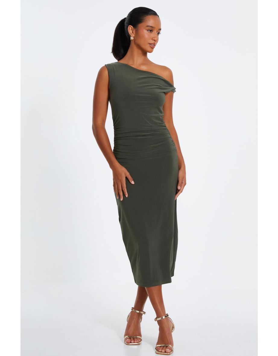 Petite Khaki Twist Strap Bodycon Midaxi Dress