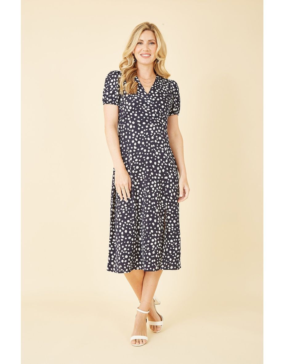 Mela Navy Spot Midi Tea Dress - 4