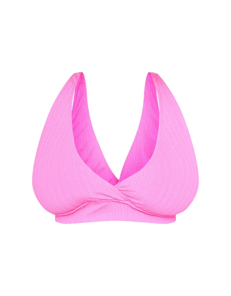 Plus Hot Pink Textured Wrap Bikini Top - 3
