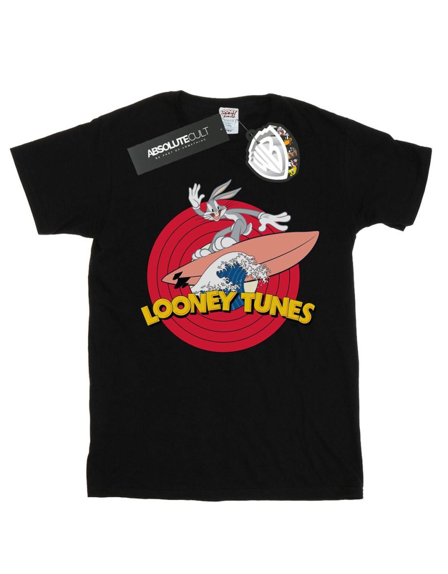 Looney Tunes Mens Bugs Bunny Surfing T-Shirt - Black
