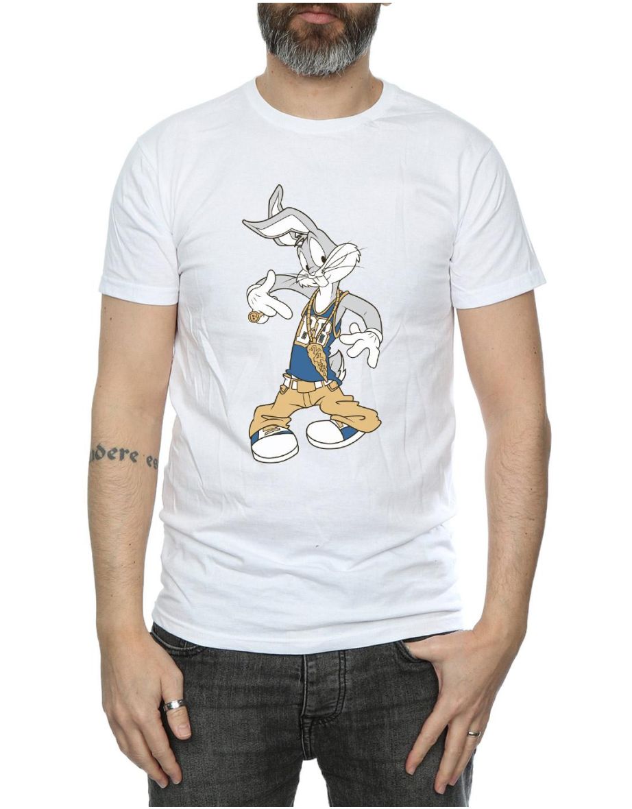Looney Tunes Mens Rapper Bugs Bunny Cotton T-Shirt - White - 1
