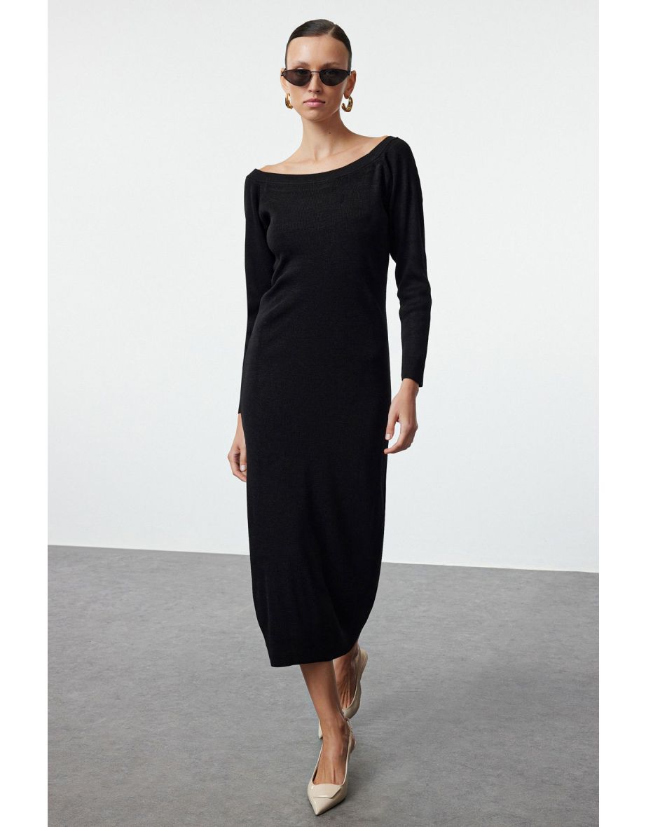 Black Maxi Knitwear Boat Neck Dress