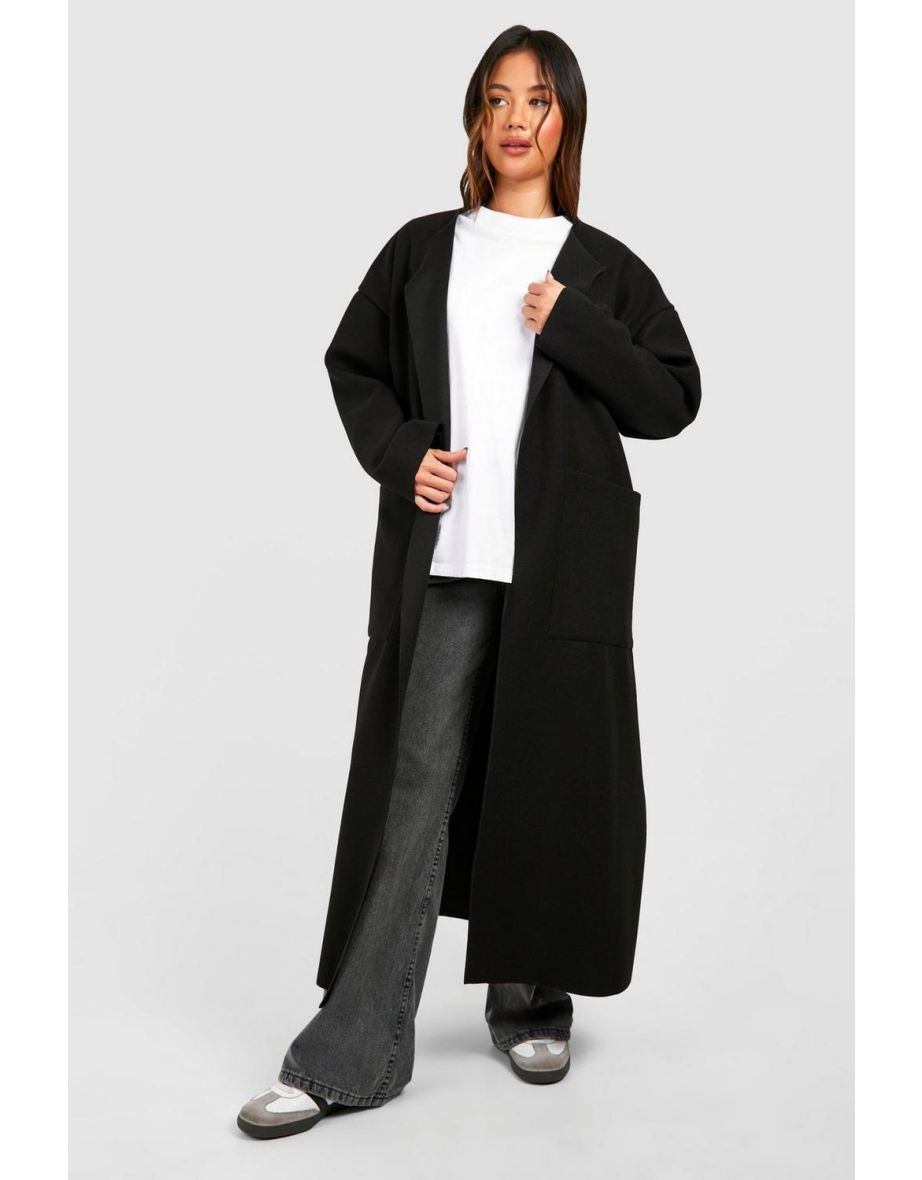 Shop Collarless Maxi Wool Look Coat black Online in Oman VogaCloset