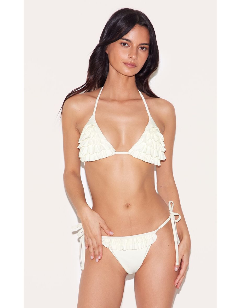 Cream Ruffle Triangle Bikini Top