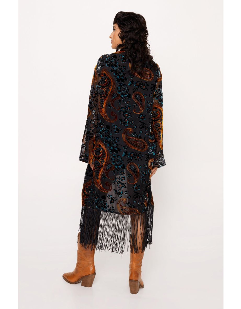 Paisley Devore Fringed Kimono - 3
