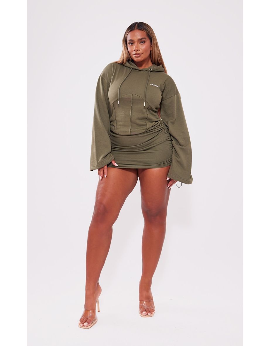 Shop Shape Khaki Branded Corset Detail Hooded Jumper Dress Online in Bahrain VogaCloset