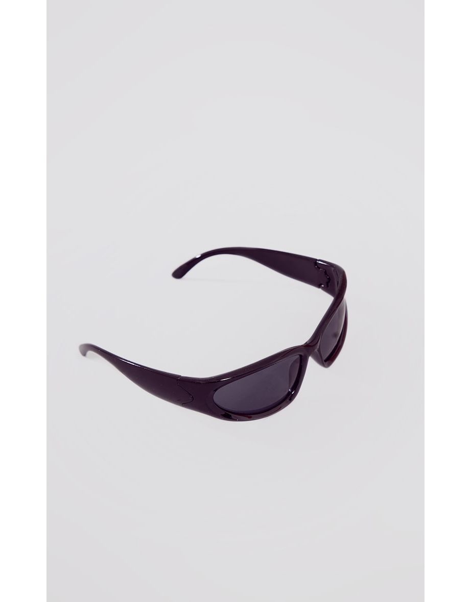 Black Thick Frame Narrow Visor Sunglasses - 2