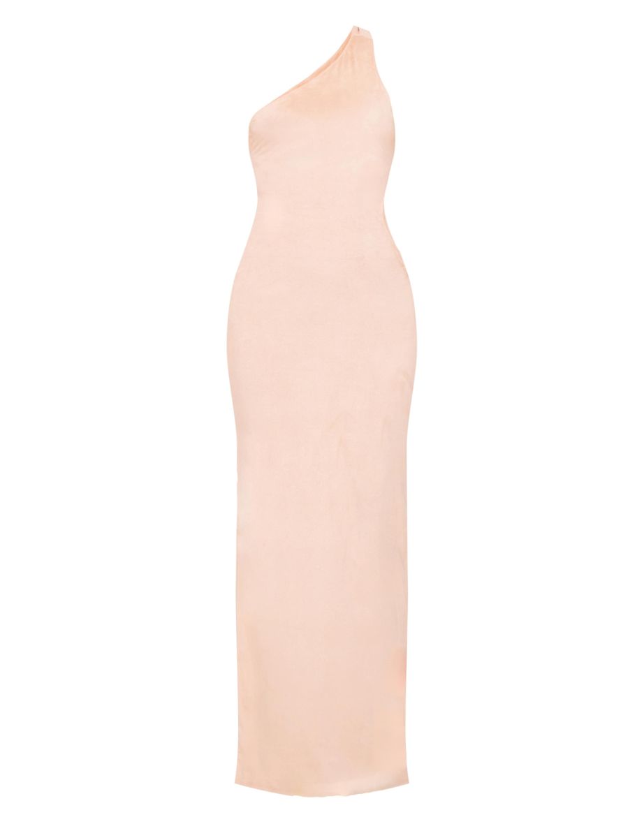 Cream Faux Suede One Shoulder Cut Out Maxi Dress - 4