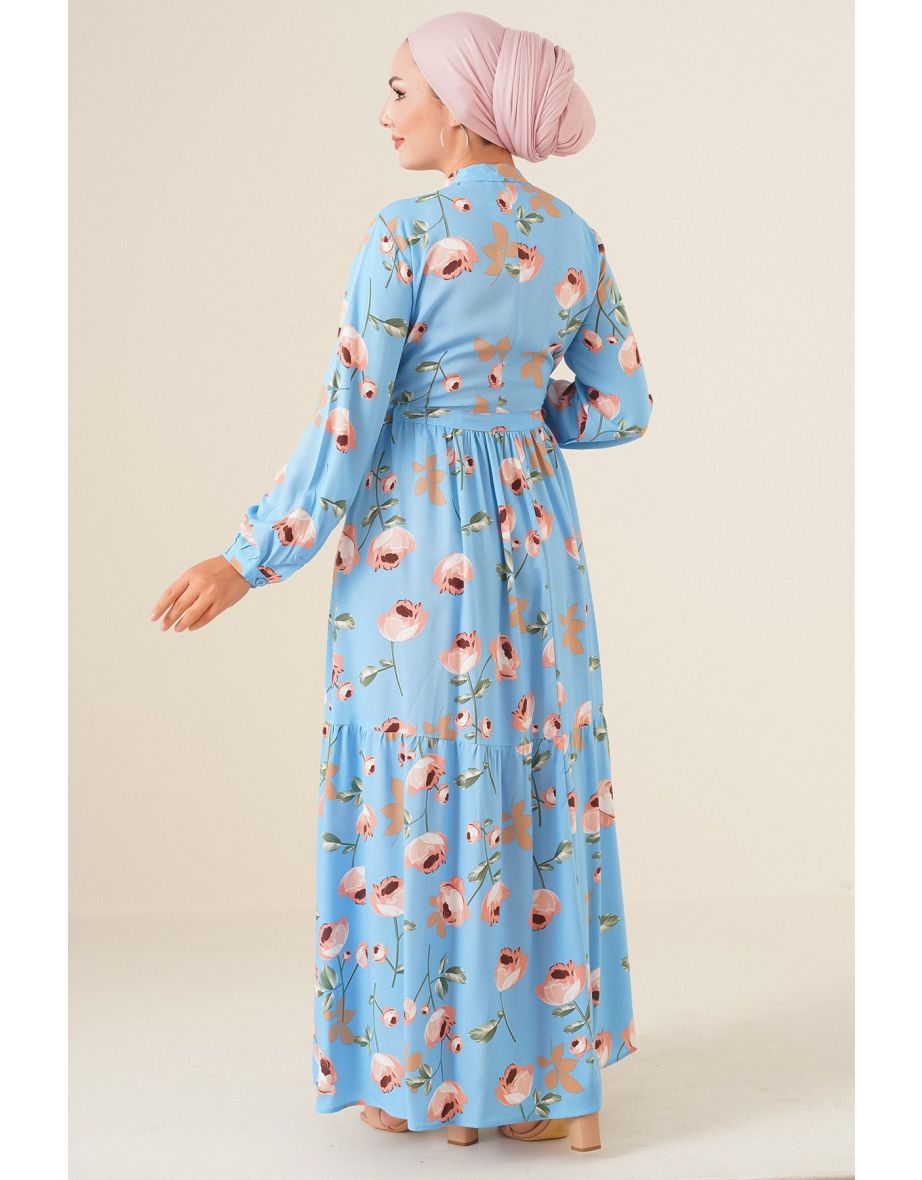 Large Collar Hijab Dress - Light Blue - 5