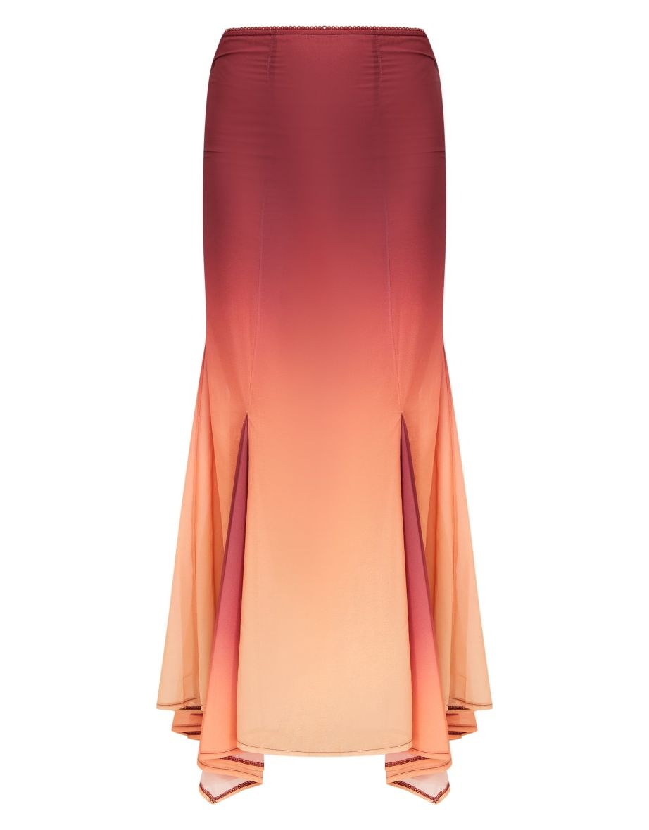 Brown Ombre Printed Chiffon Handkerchief Hem Maxi Skirt - 4