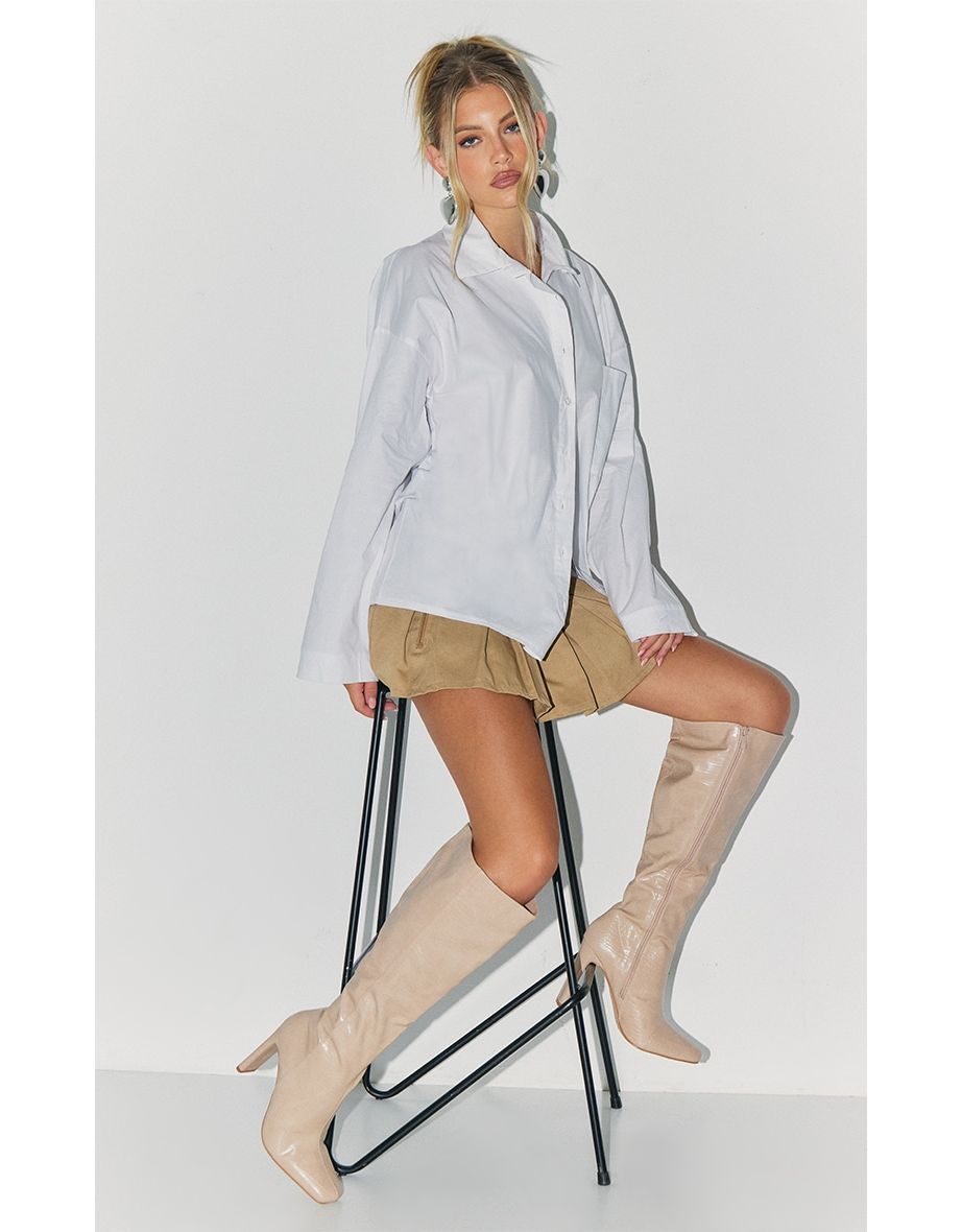 Pretty Little Thing Cream Over The Knee High Boots