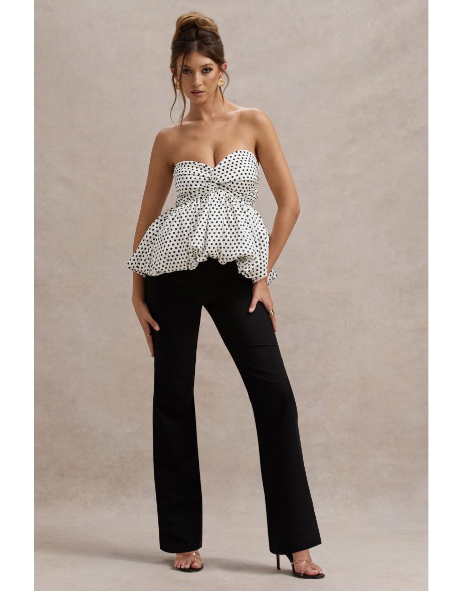 Divina | White & Black Polka Dot Strapless Ruffled Jumpsuit