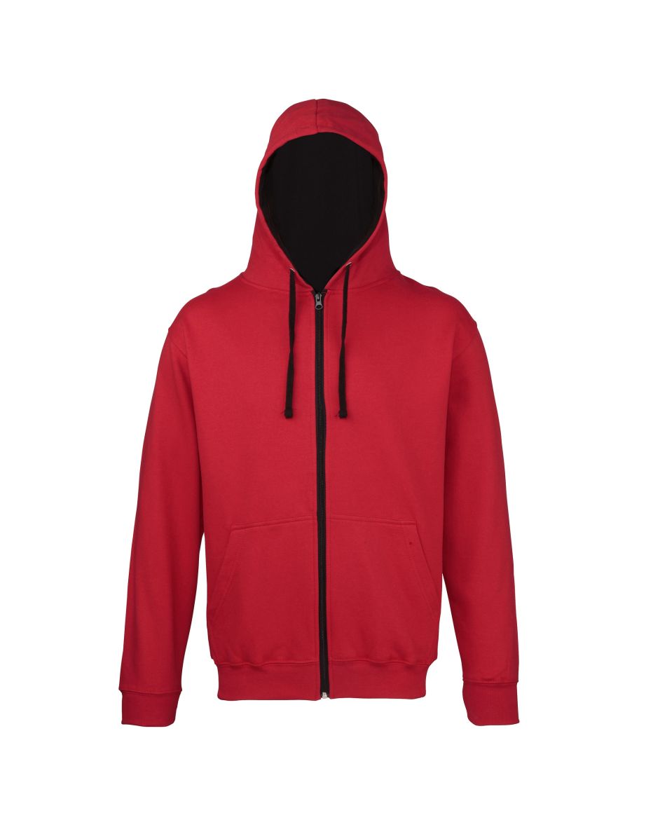 Awdis Mens Varsity Hooded Sweatshirt / Hoodie / Zoodie - Fire Red/Jet Black