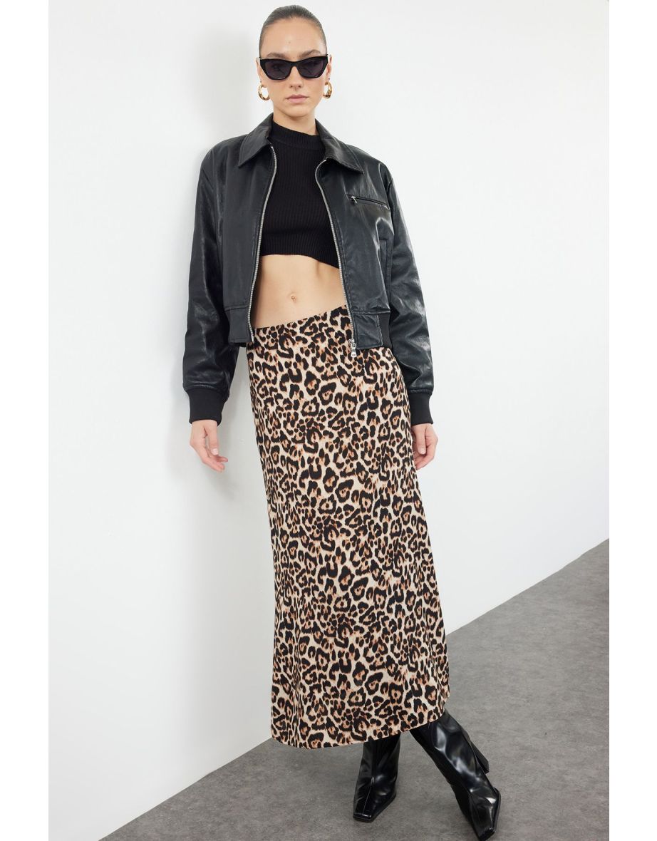 Multicolored Leopard Animal Patterned Maxi Length Skirt - 4