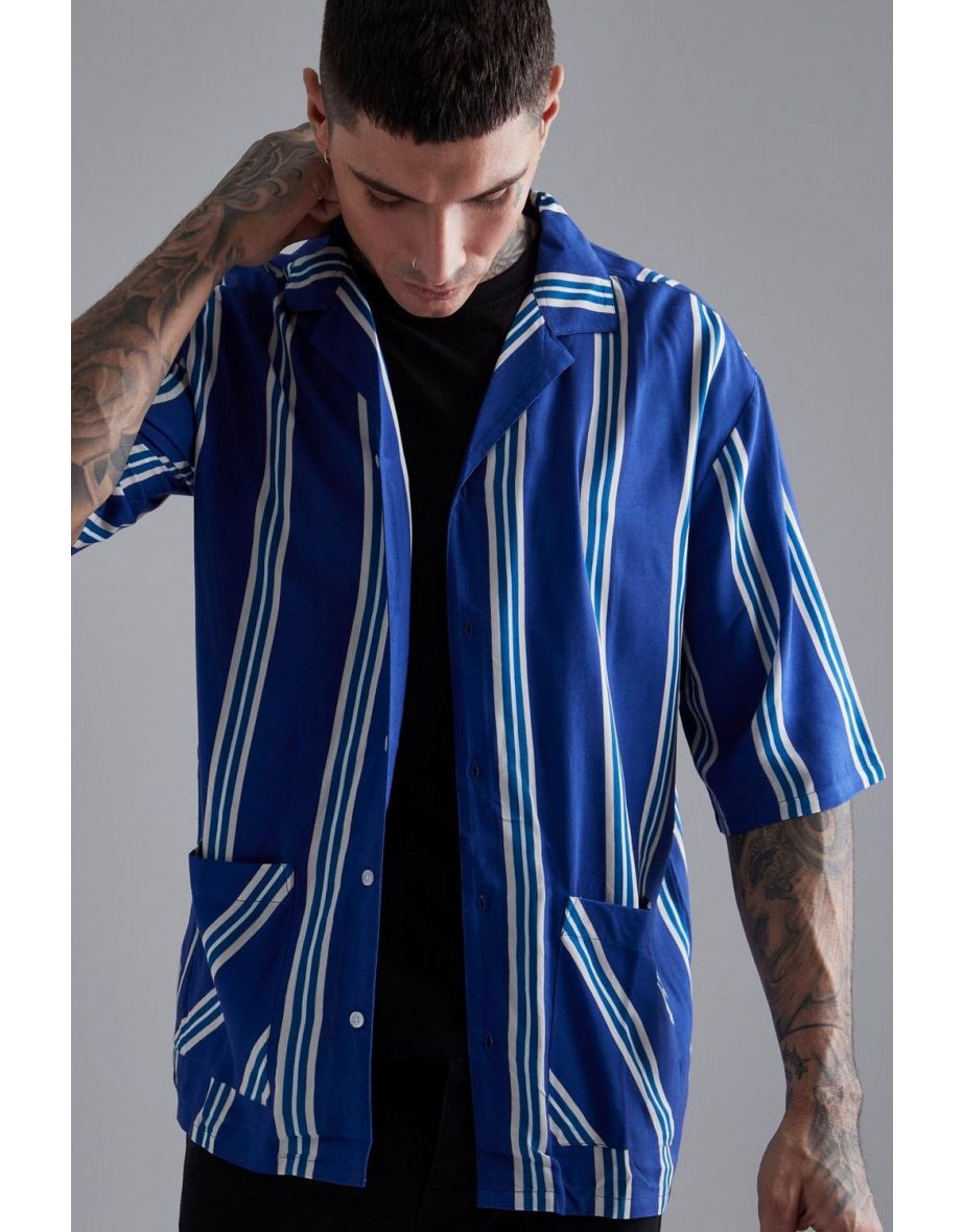 3/4 Oversized Viscose Stripe Shirt - marine blue - 2