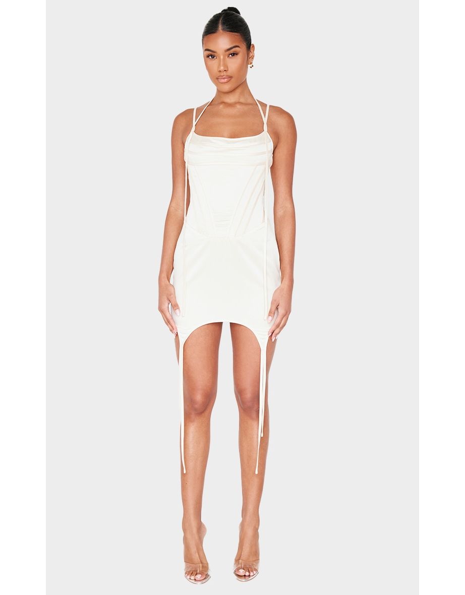 Champagne Satin Corset Bodice Mini Dress