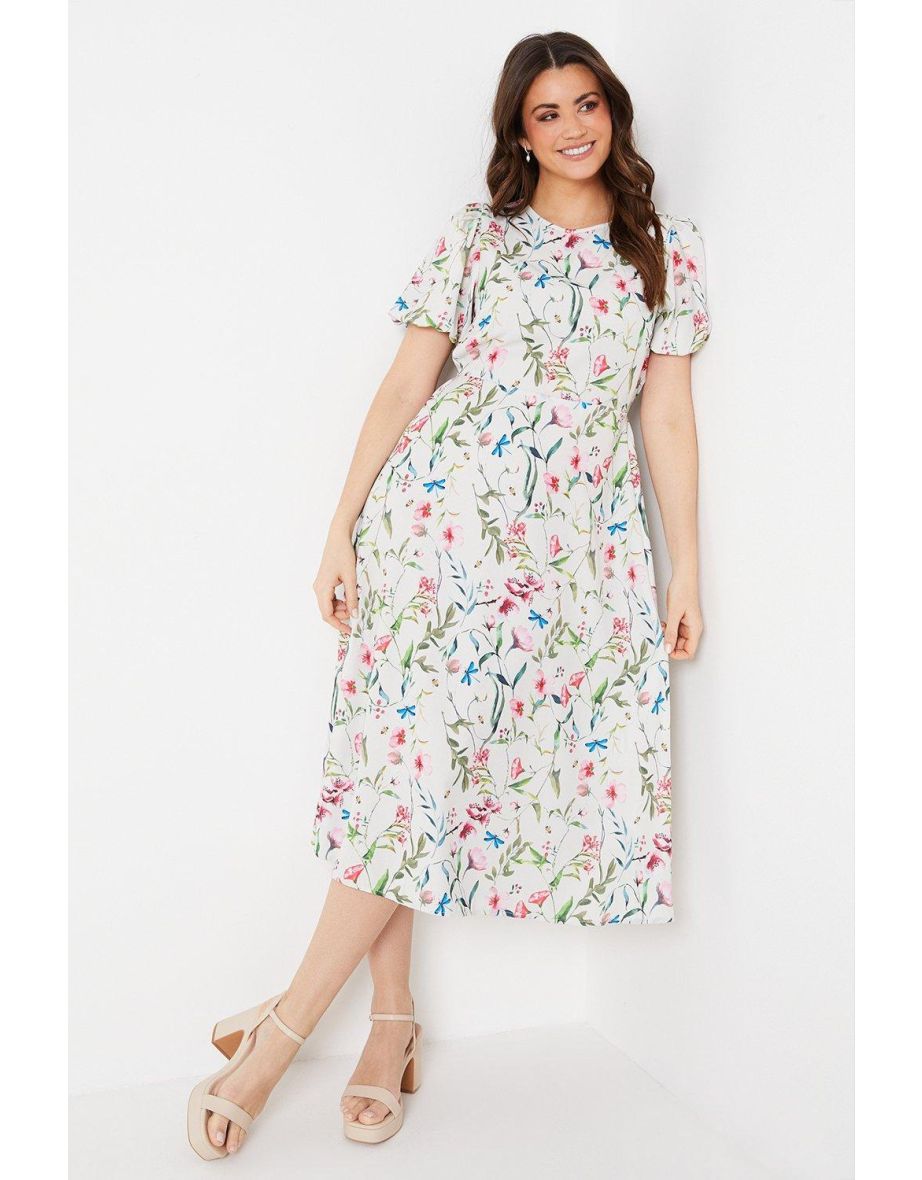 Floral Print Short Sleeve Midaxi Tea Dress