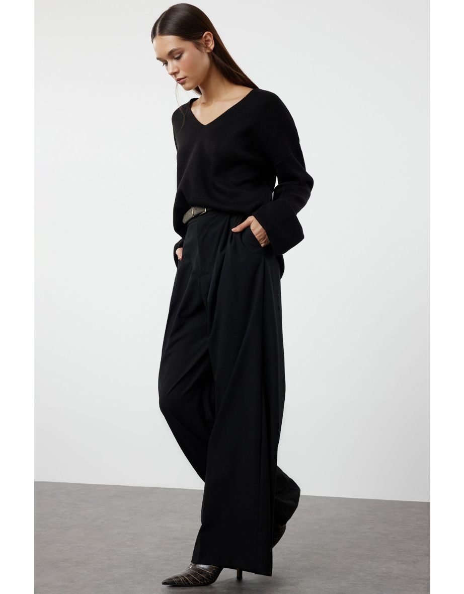 Black Wide Fit Sleeve Folded Knitwear Sweater