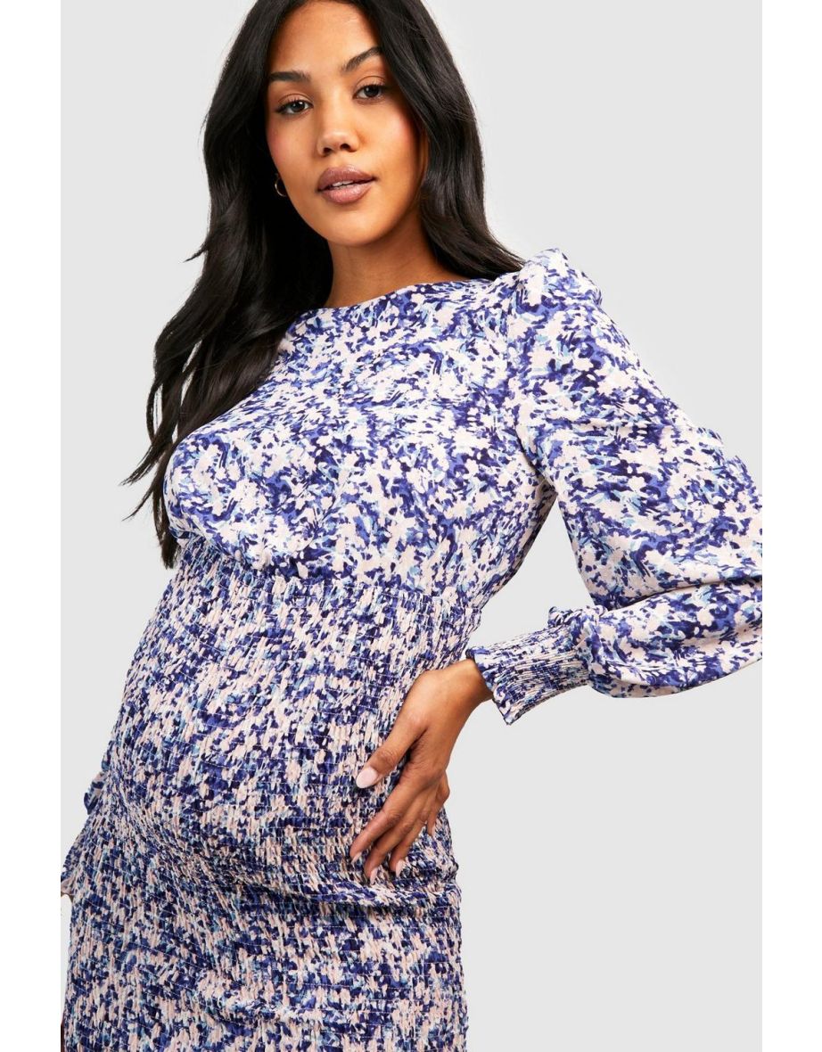 Maternity Floral Shirred Frill Hem Midi Dress - ivory - 3