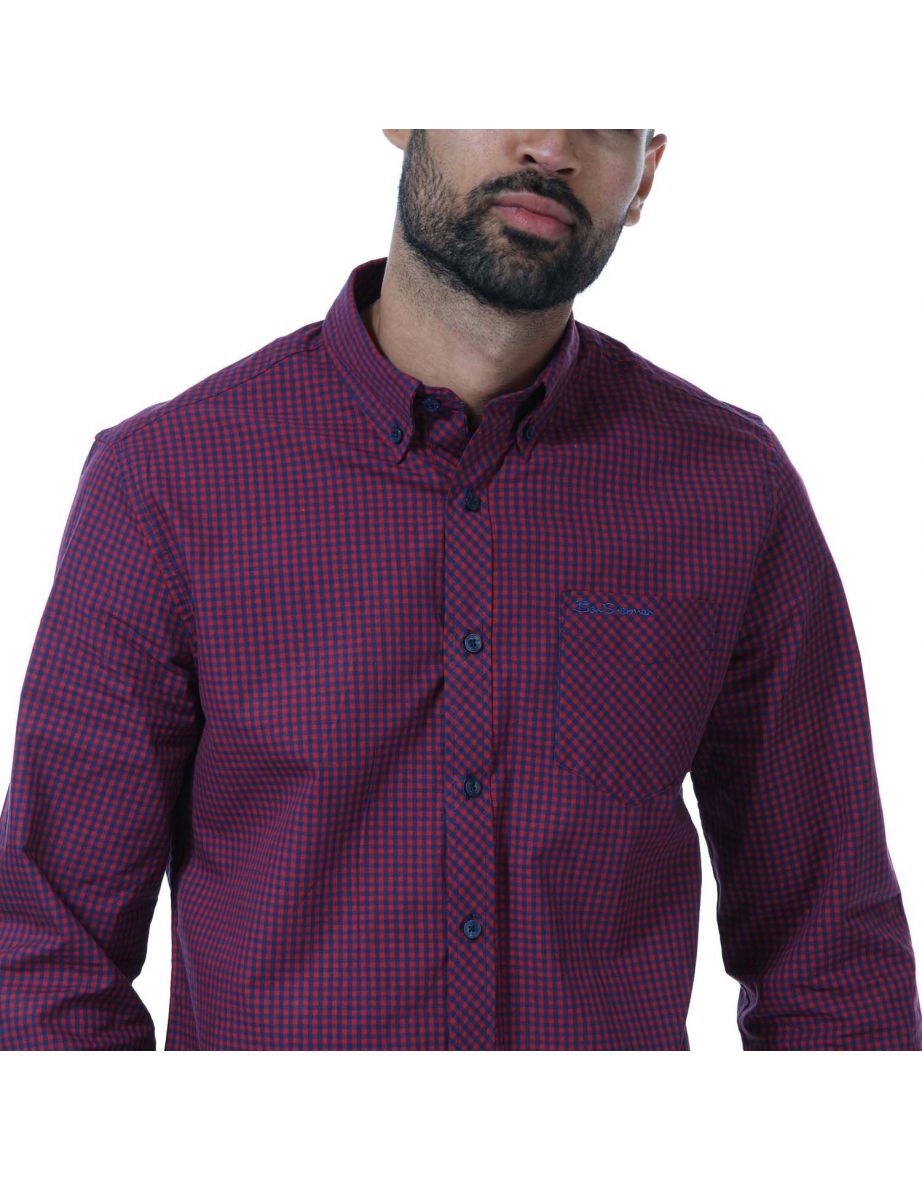 Men's Ben Sherman Long Sleeve Gingham Shirt in Red - 5
