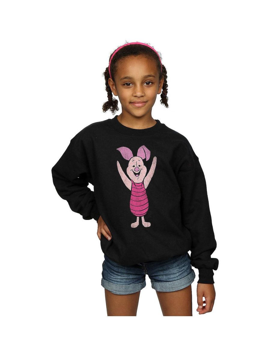 Winnie the Pooh Girls Classic Piglet Cotton Sweatshirt - Black