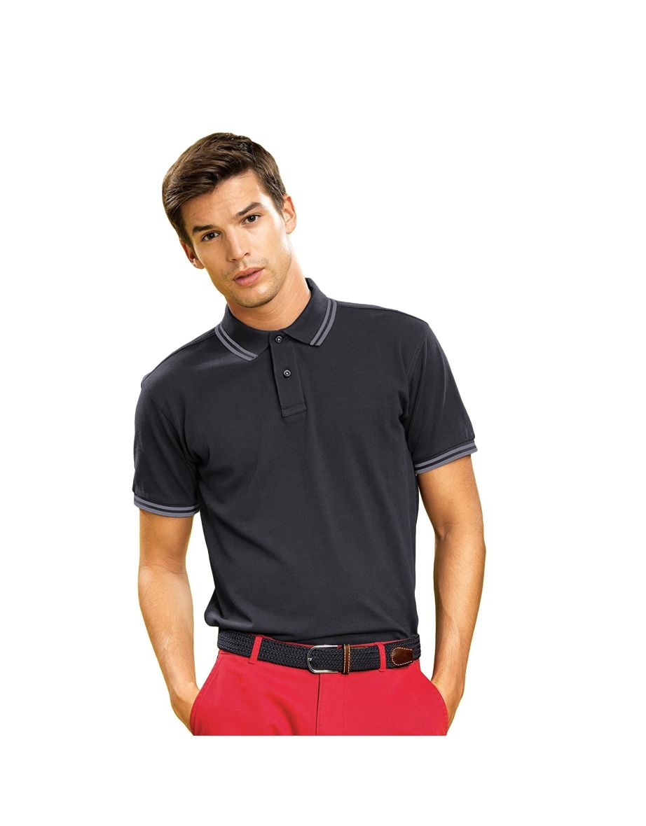 Asquith & Fox Mens Classic Fit Tipped Polo Shirt - Black Heather/Charcoal - 1