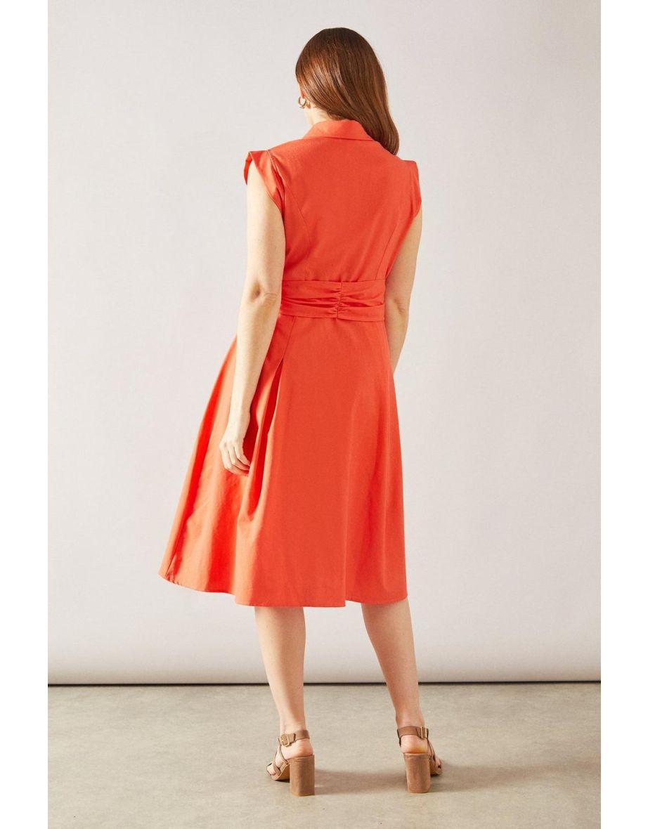 Linen Mix Tie Waist Shirt Dress - 3