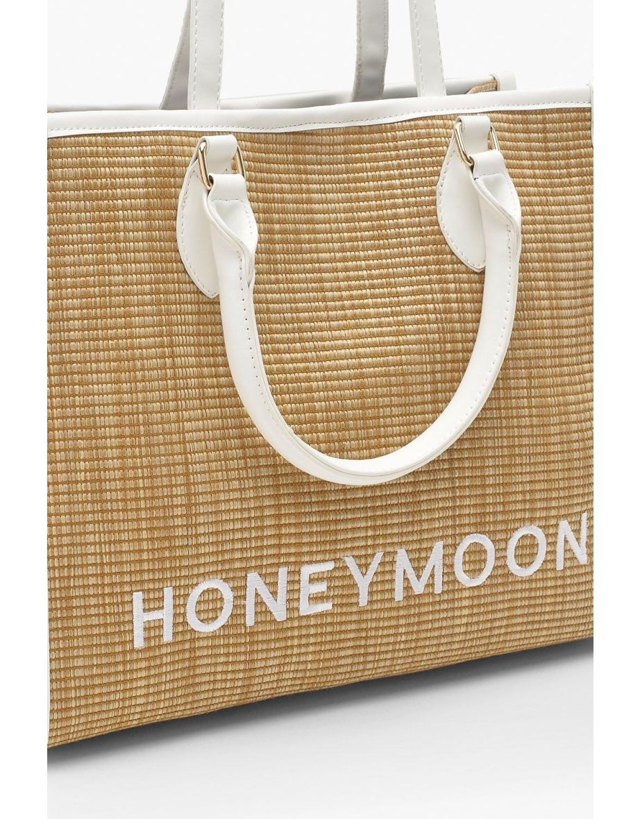 Honeymoon Straw Beach Bag - white - 3