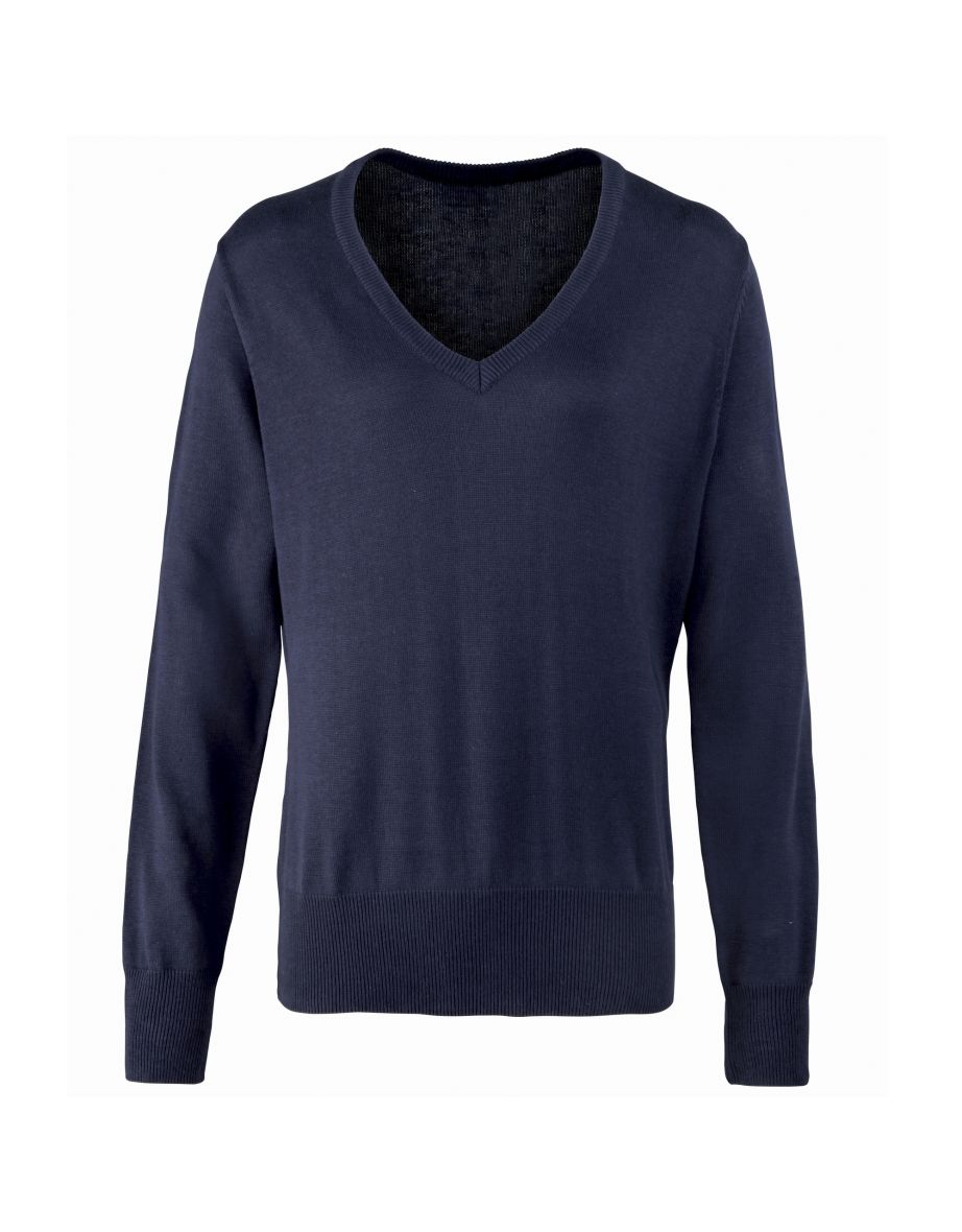 Premier Womens/Ladies V-Neck Knitted Sweater / Top - Navy