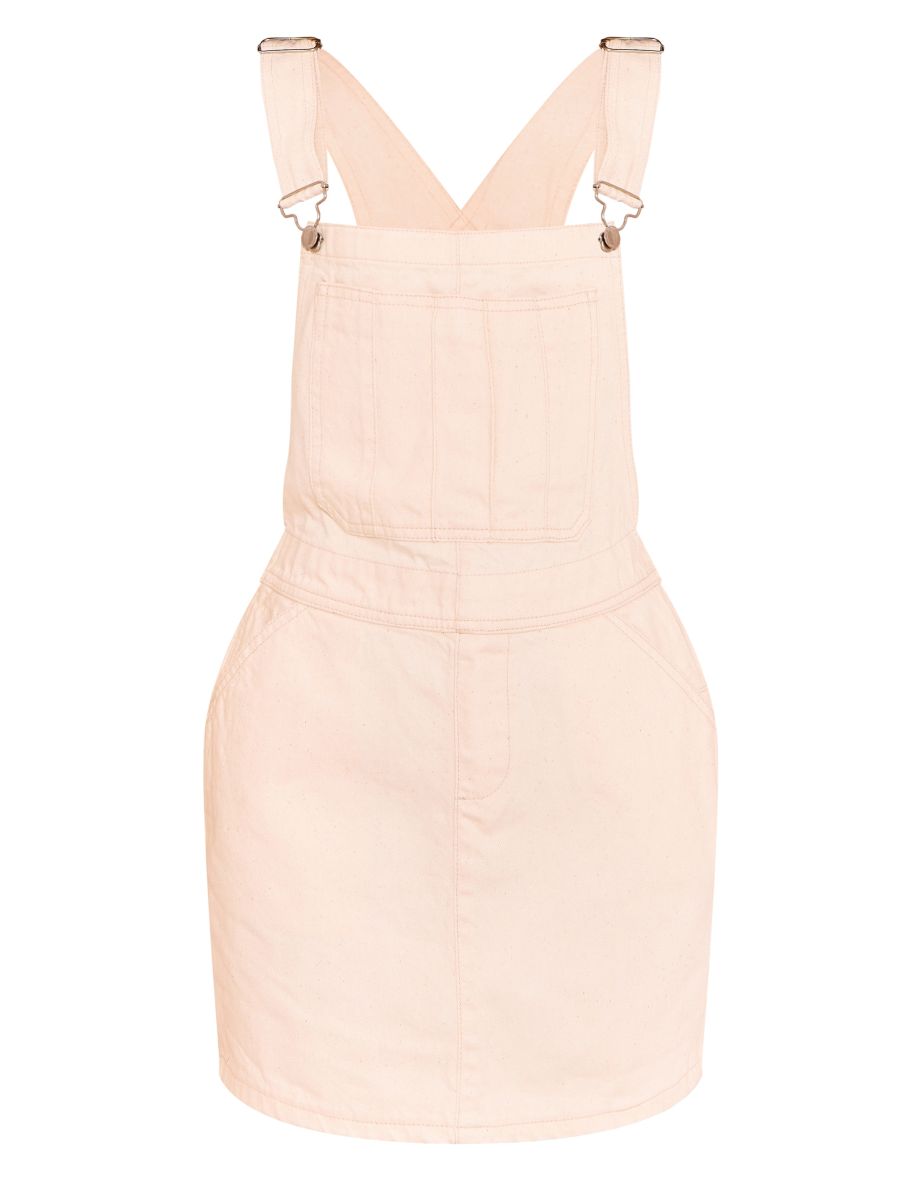 Ecru Denim Pinafore Dungaree Dress - 4