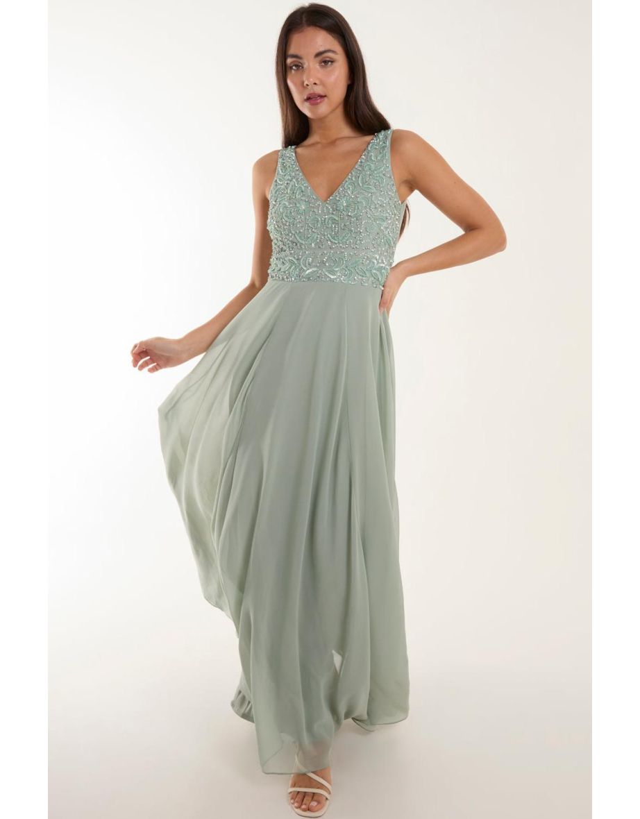 Shop Embellished V Neck Maxi Dress Online in Bahrain VogaCloset