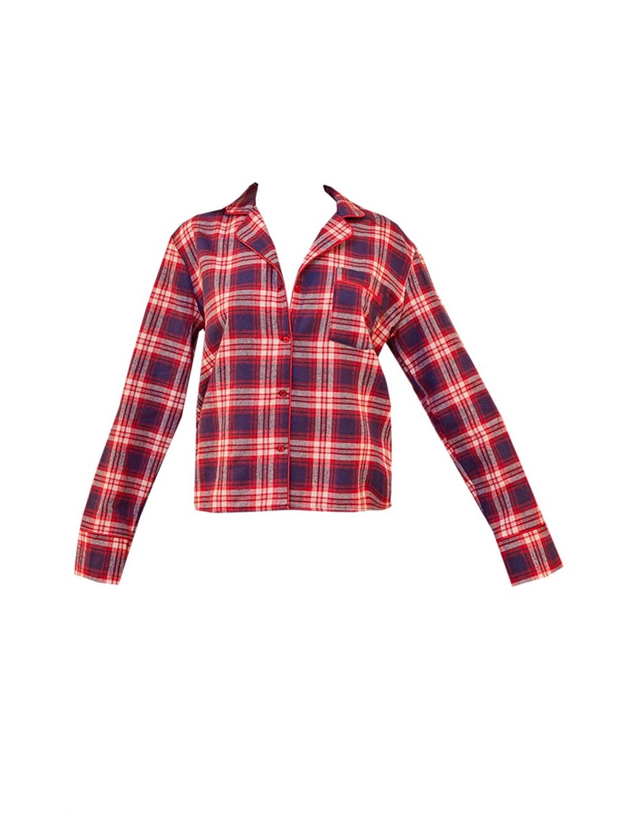 Red Brushed Check Mix And Match Long Sleeve Button Up PJ Top - 4