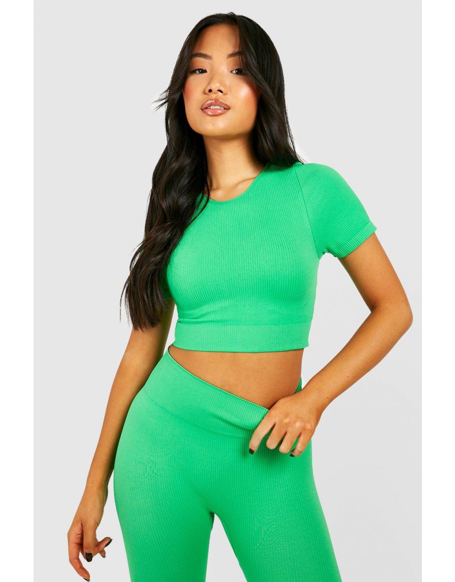 Petite Seamless Rib Short Sleeve Crop Top