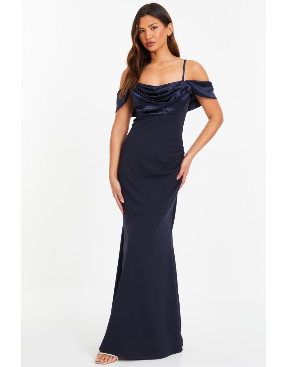 Navy Satin Drop Shoulder Maxi Dress