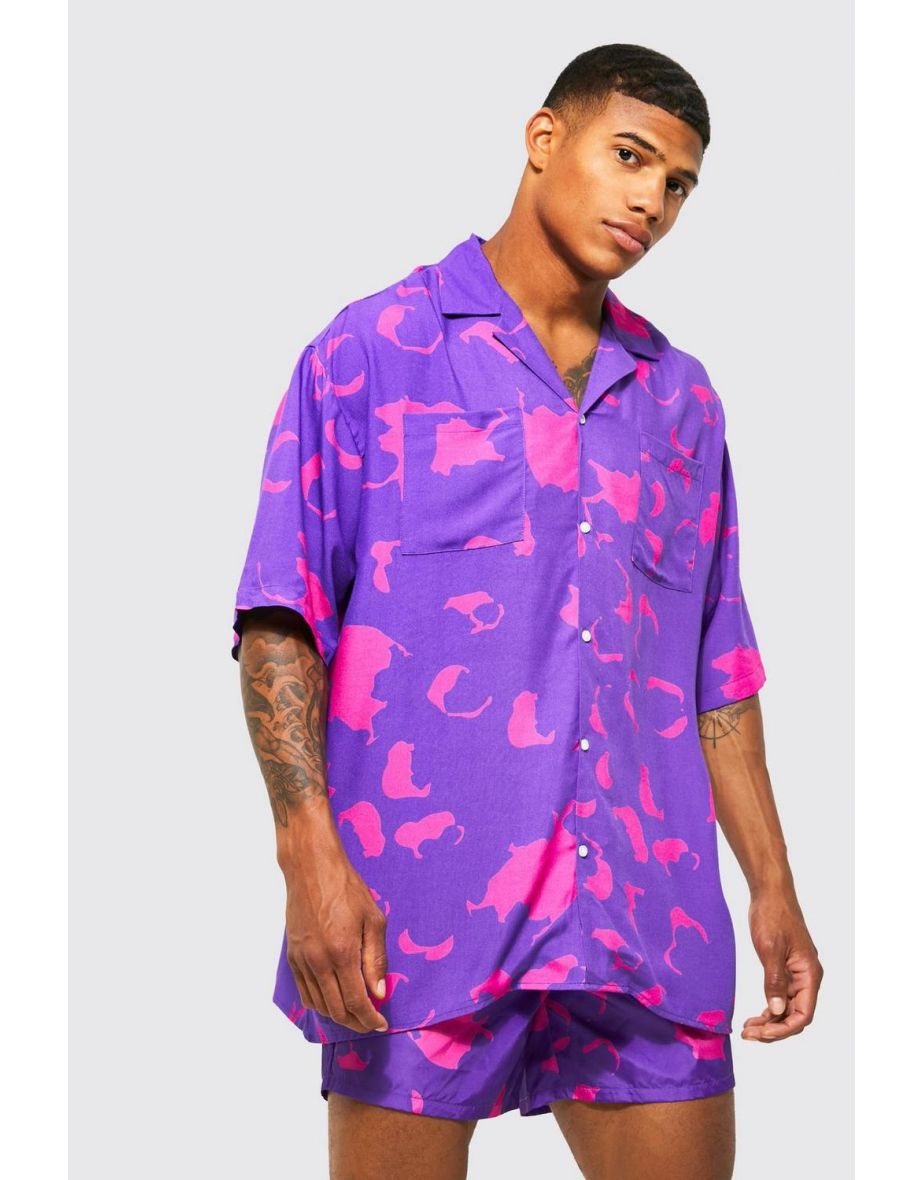 Boxy Oversized Viscose Shirt And Swims - purple - 2