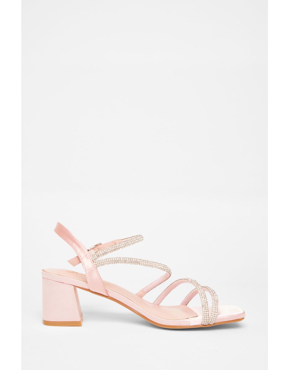 Wide Fit Pink Diamante Block Heels - 4