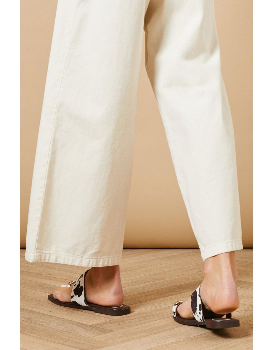 Fizz Faux Cow Print Suede Embellished Toe Loop Sliders - 3