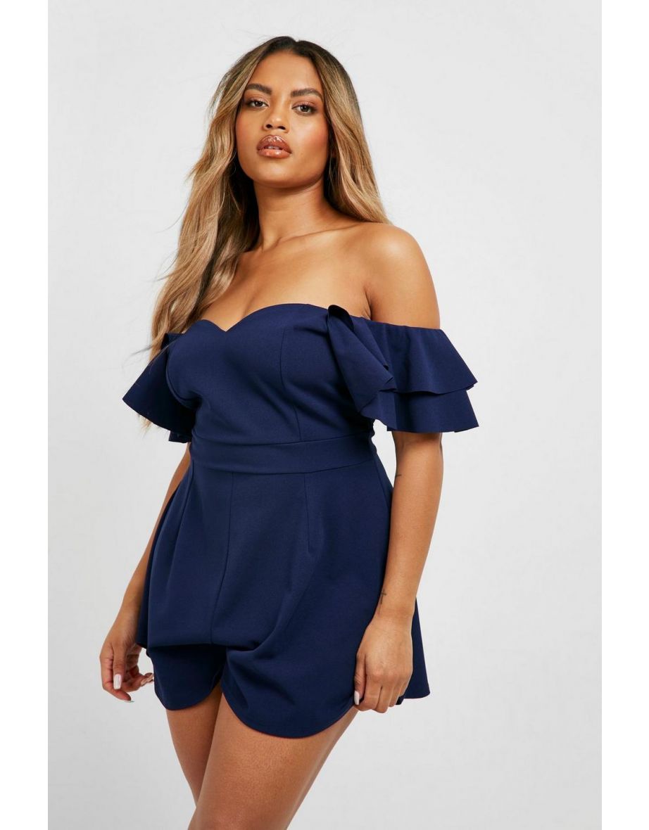 Plus Ruffle Sleeve Tailored Playsuit - navy