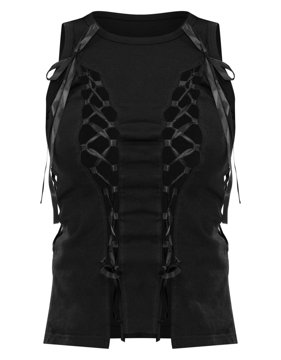 Black Cotton Bow Longline Vest - 4