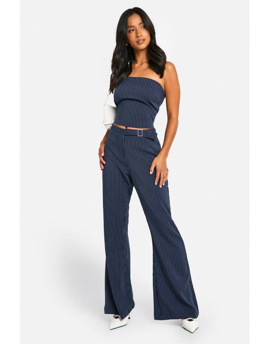 Petite Pinstripe Bandeau Top - navy